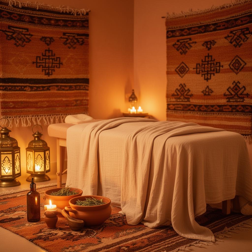 Berber-inspired treatment room with handwoven rug